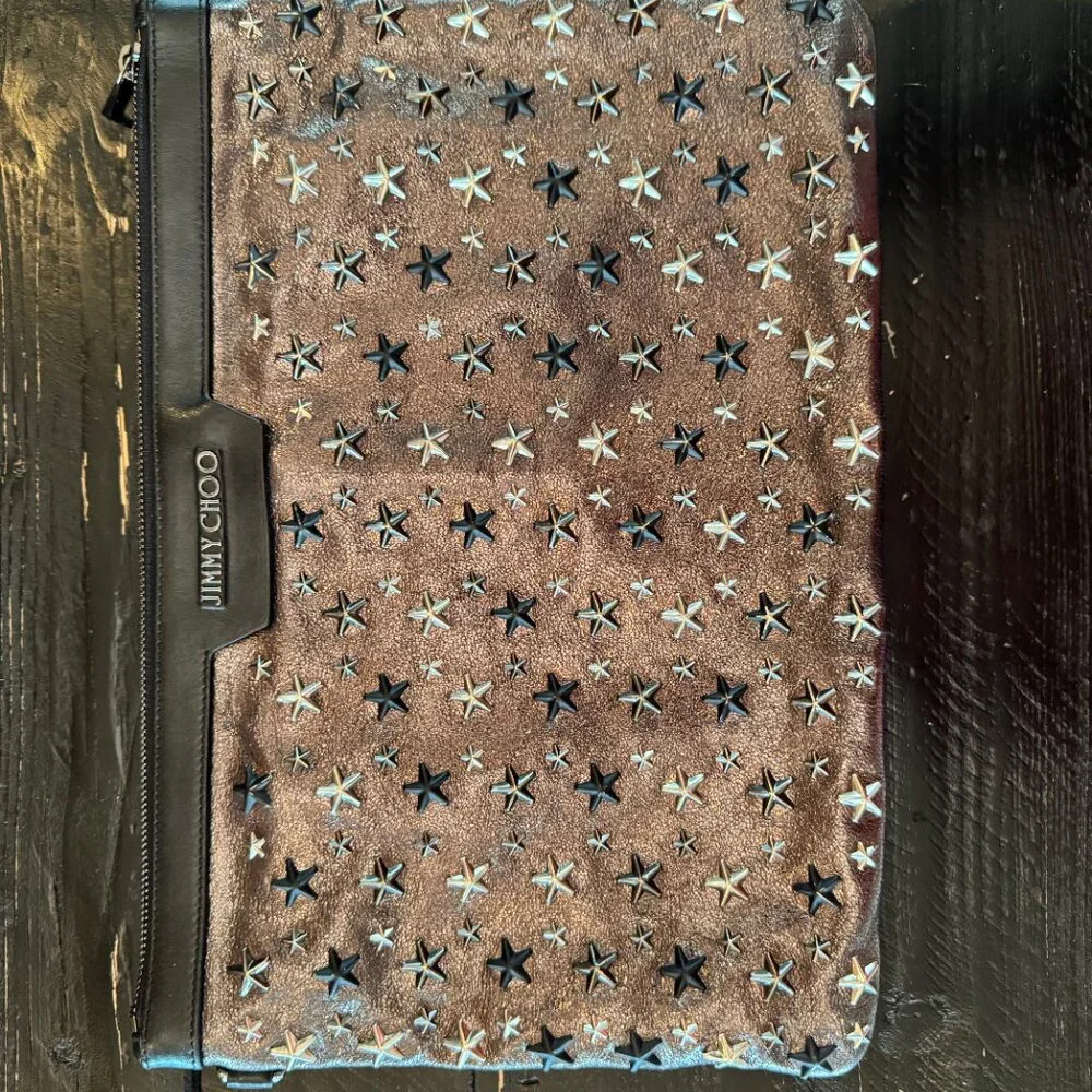 Jimmy Choo Dark Gray Star Studded Clutch